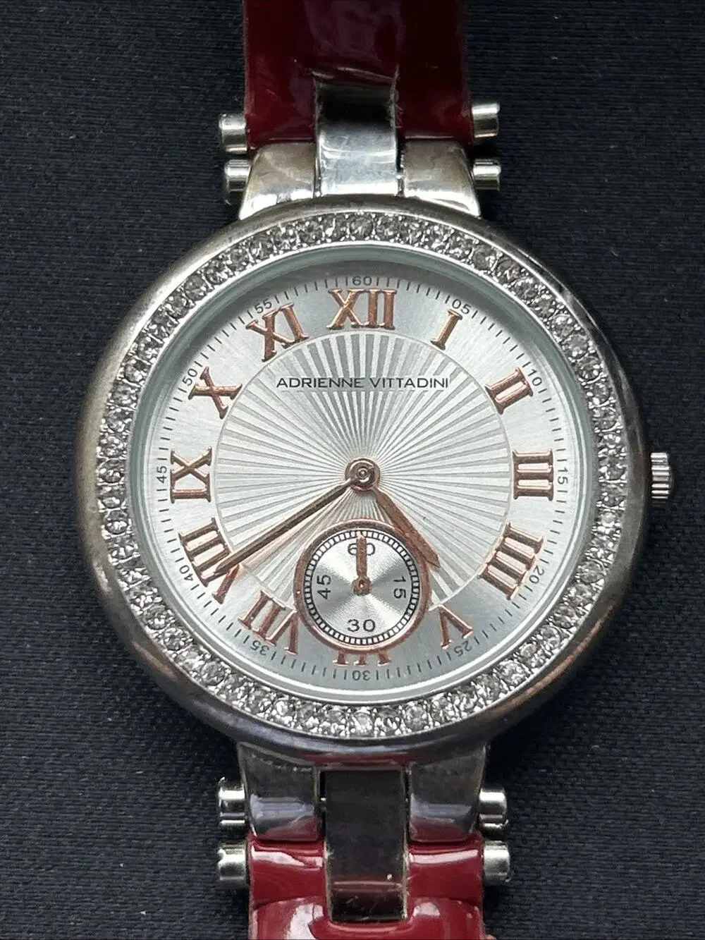 Adrienne Vittadini Silver Tone Red Band Women’s Quartz Watch